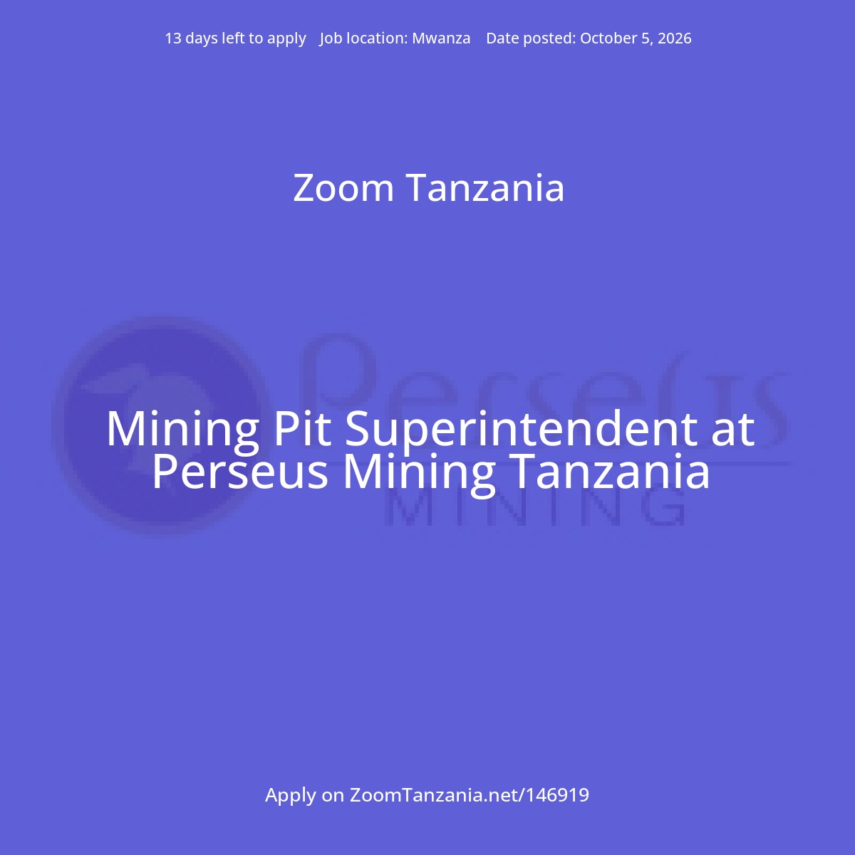 Mining Pit Superintendent at Perseus Mining Tanzania - Zoom Tanzania